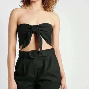 Express Linen Blend Front Tie Bandeau Top